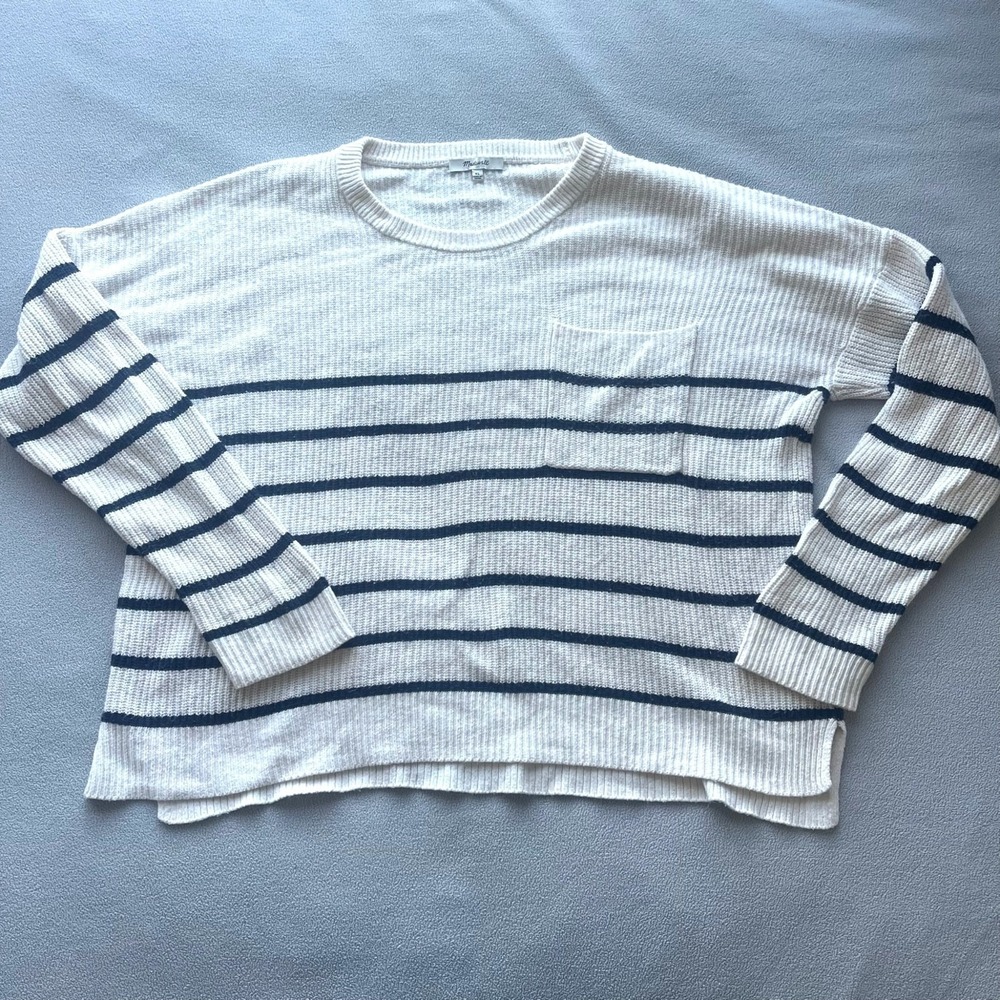 Madewell Sweater Women XL Thompson Nautical Stripe Pocket Pullover Slouchy Baggy